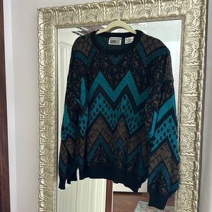 Vintage Wool Blend Sweater with Leather Trim